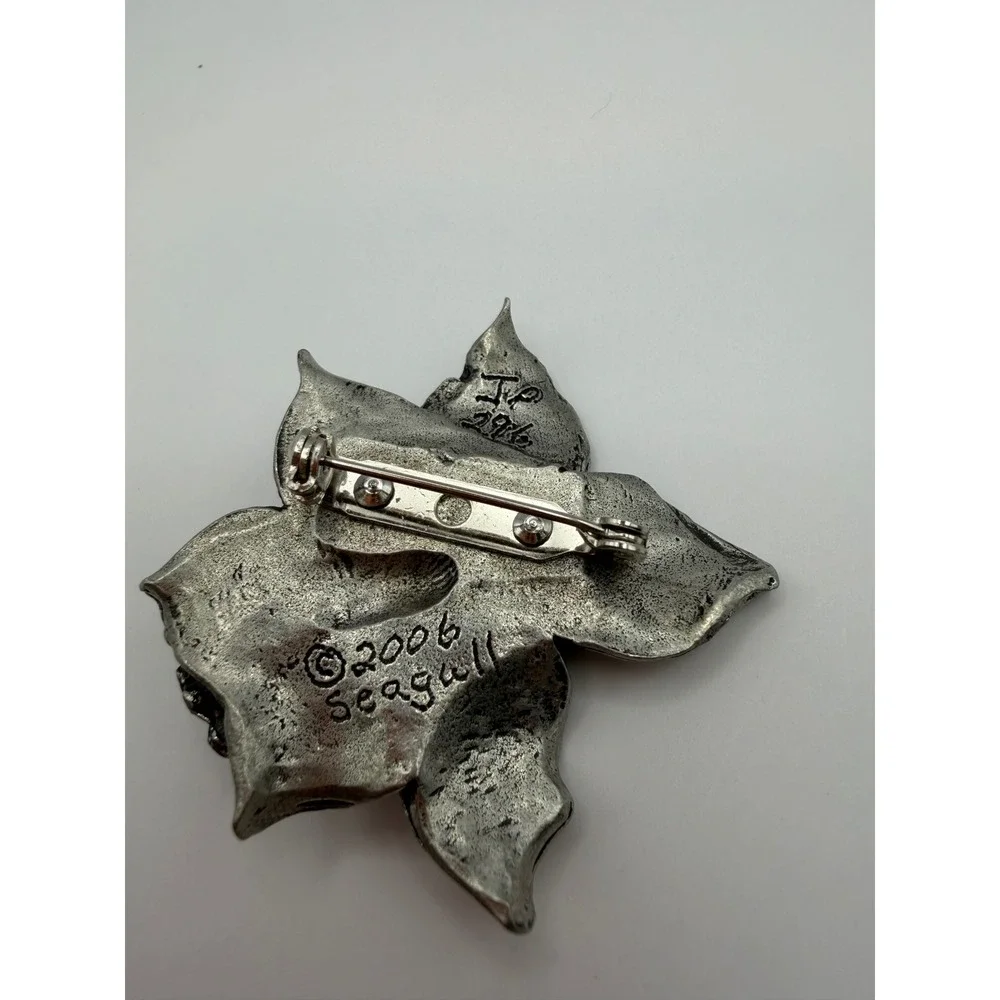 Seagull 2006 Pewter Daffodil‎ Flower Brooch Pin Statement Vintage Floral